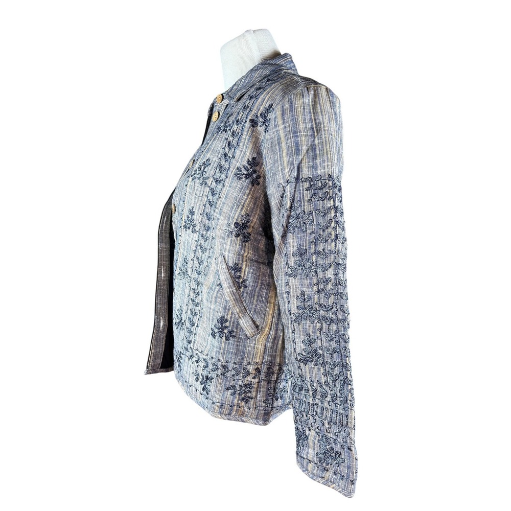Young Threads Kanta Boho Western Cottage Patchwork Blue Embroidered Jacket Large - Picture 4 of 9